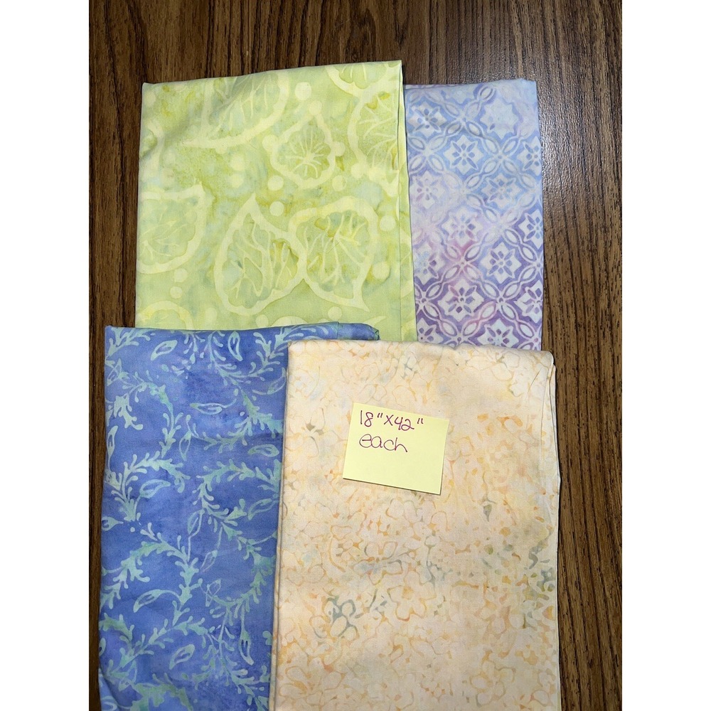4 Pieces Cotton Fabric - Watercolor With Designs - 18" X 42" Each